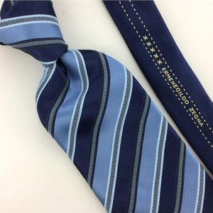 Ermenegildo Zegna Tie Sky/Navy Blue Heavy Ribbed Stripe Recent Italy Made L2